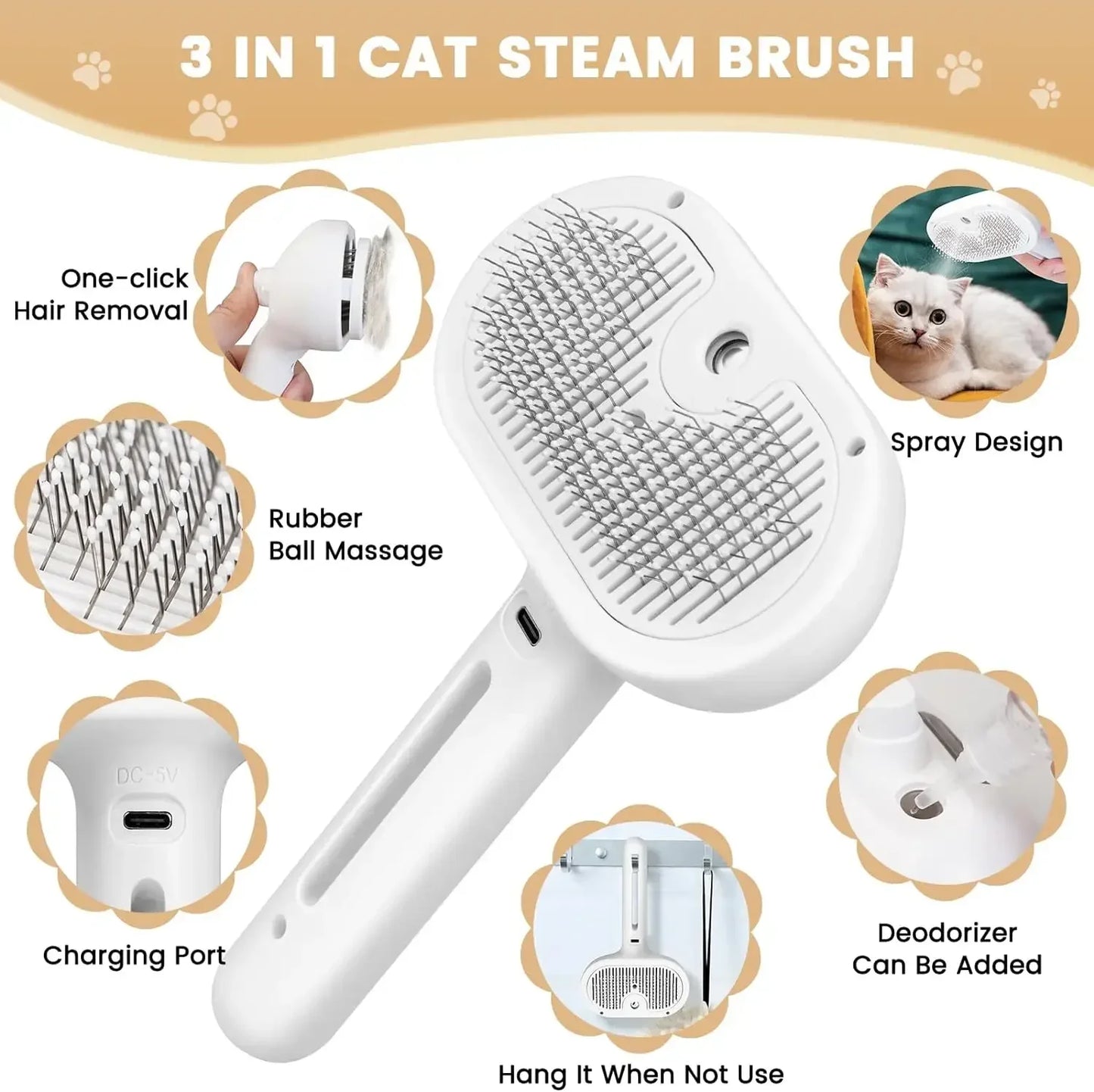 Upgraded Electric Pet Spray Grooming Comb Steamy Floating Hair Removal Cleaning Steam Brush Styling for Dogs Cats Accessories